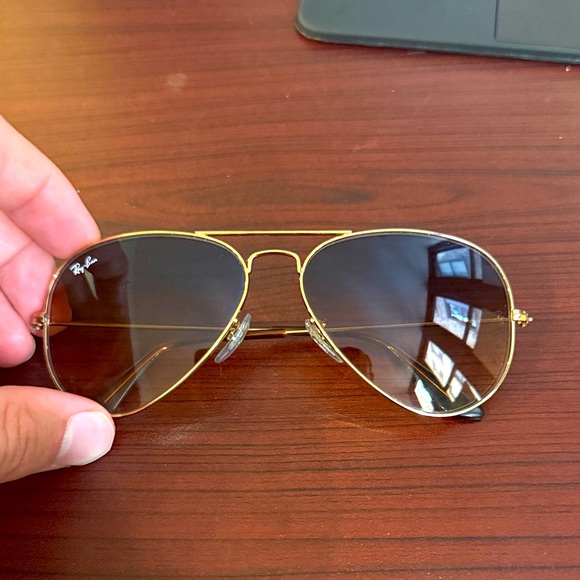 Ray-Ban Gold Aviator Sunglasses with Dark Lenses with cases